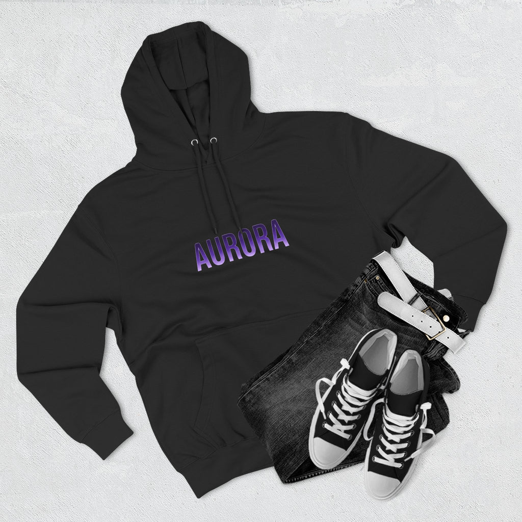 Aurora Wave Hoodie — Minimal Purple Aurora Text & Back Art