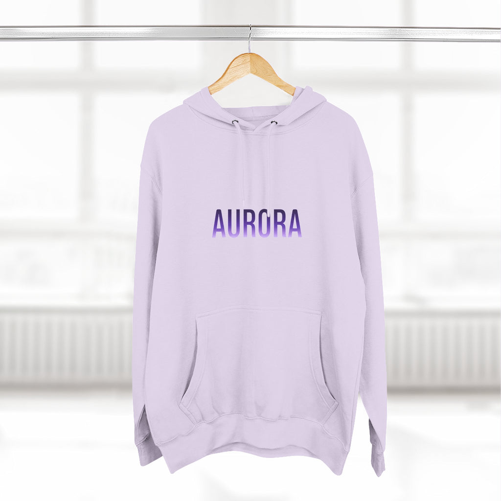 Aurora Wave Hoodie — Minimal Purple Aurora Text & Back Art