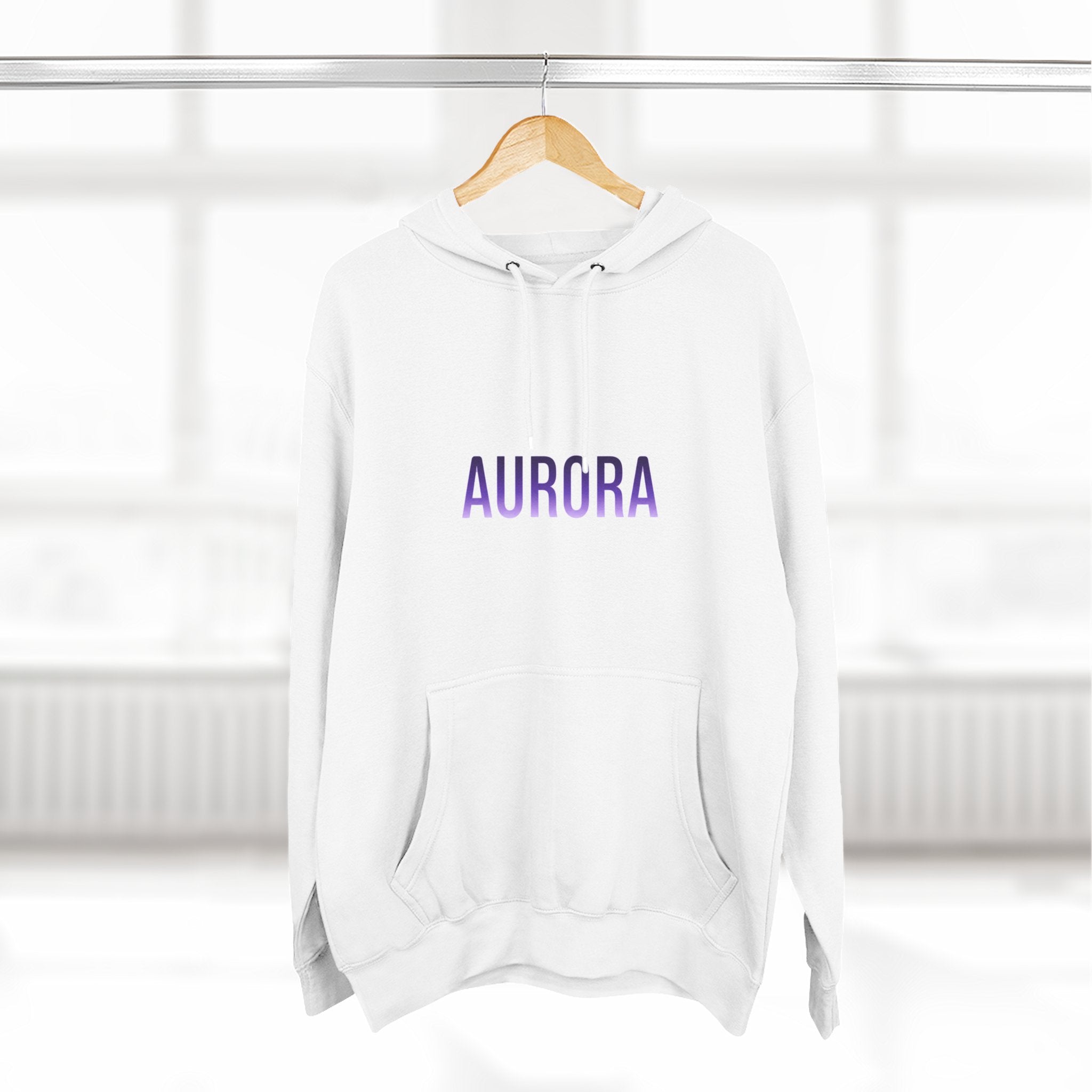 Aurora Wave Hoodie — Minimal Purple Aurora Text & Back Art