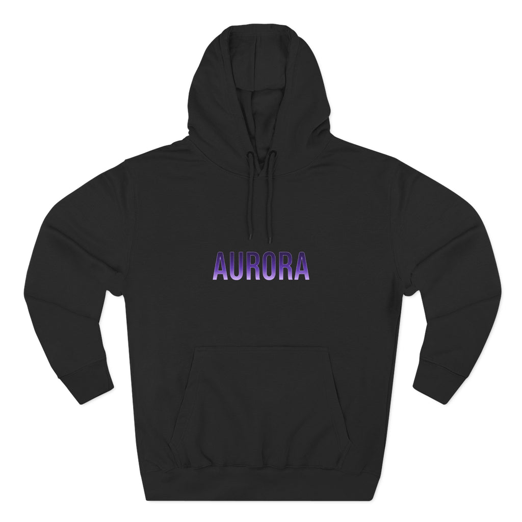 Aurora Wave Hoodie — Minimal Purple Aurora Text & Back Art