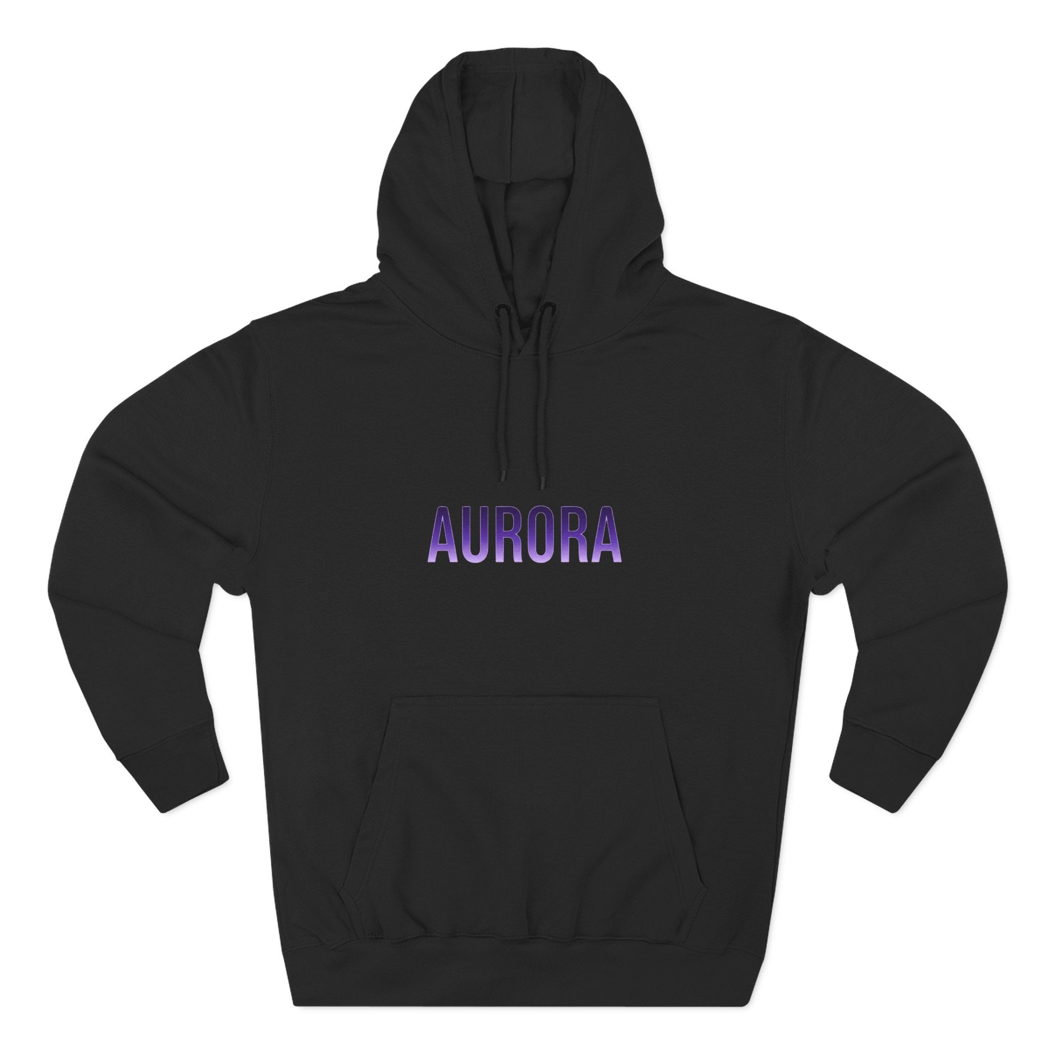 Aurora Wave Hoodie — Minimal Purple Aurora Text & Back Art