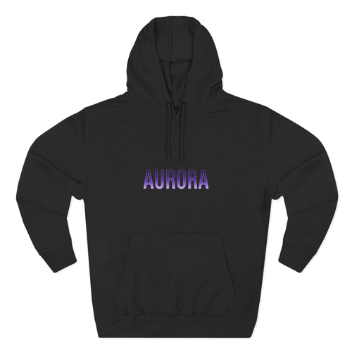 Aurora Wave Hoodie — Minimal Purple Aurora Text & Back Art