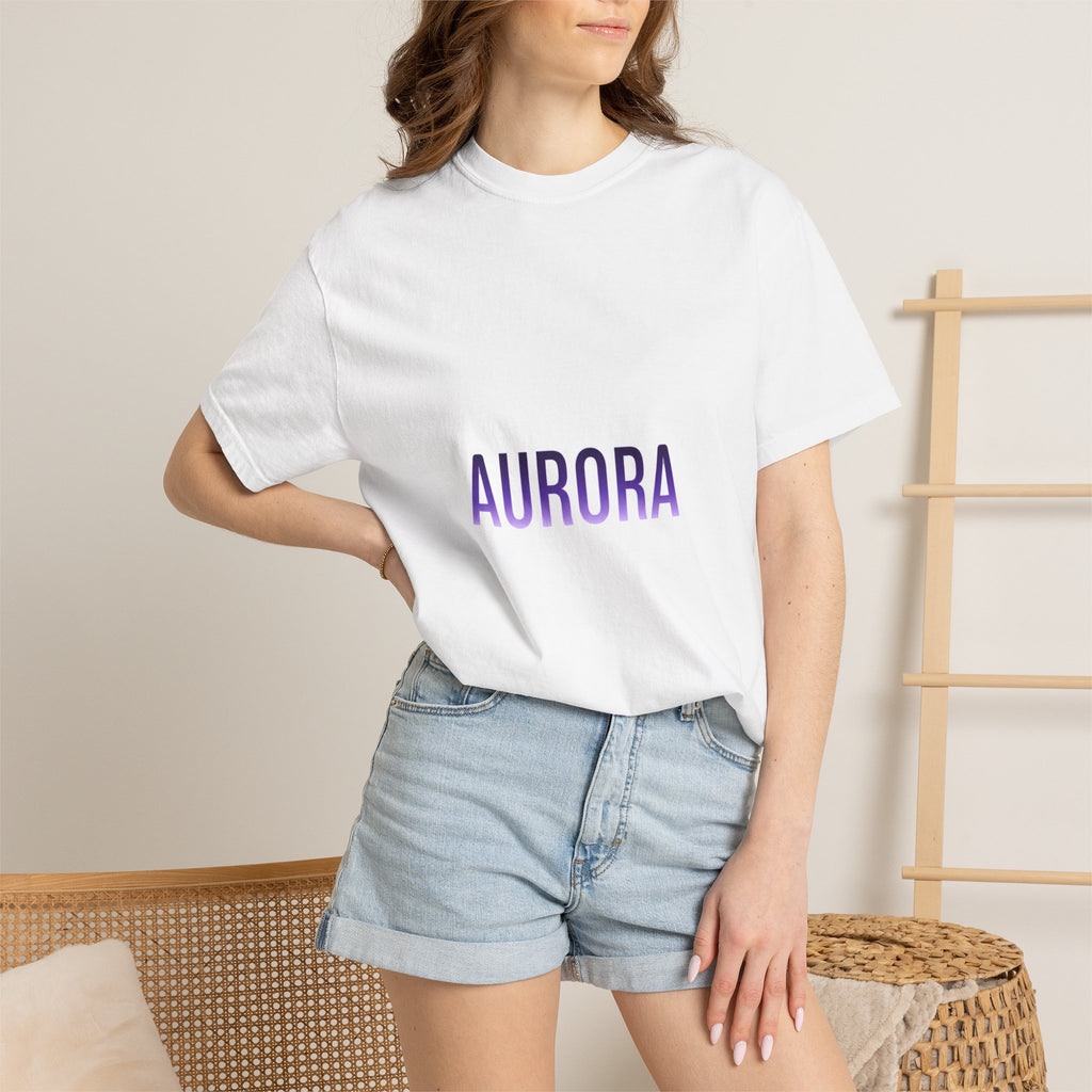Aurora Minimalist Graphic T-Shirt — Purple Gradient Text