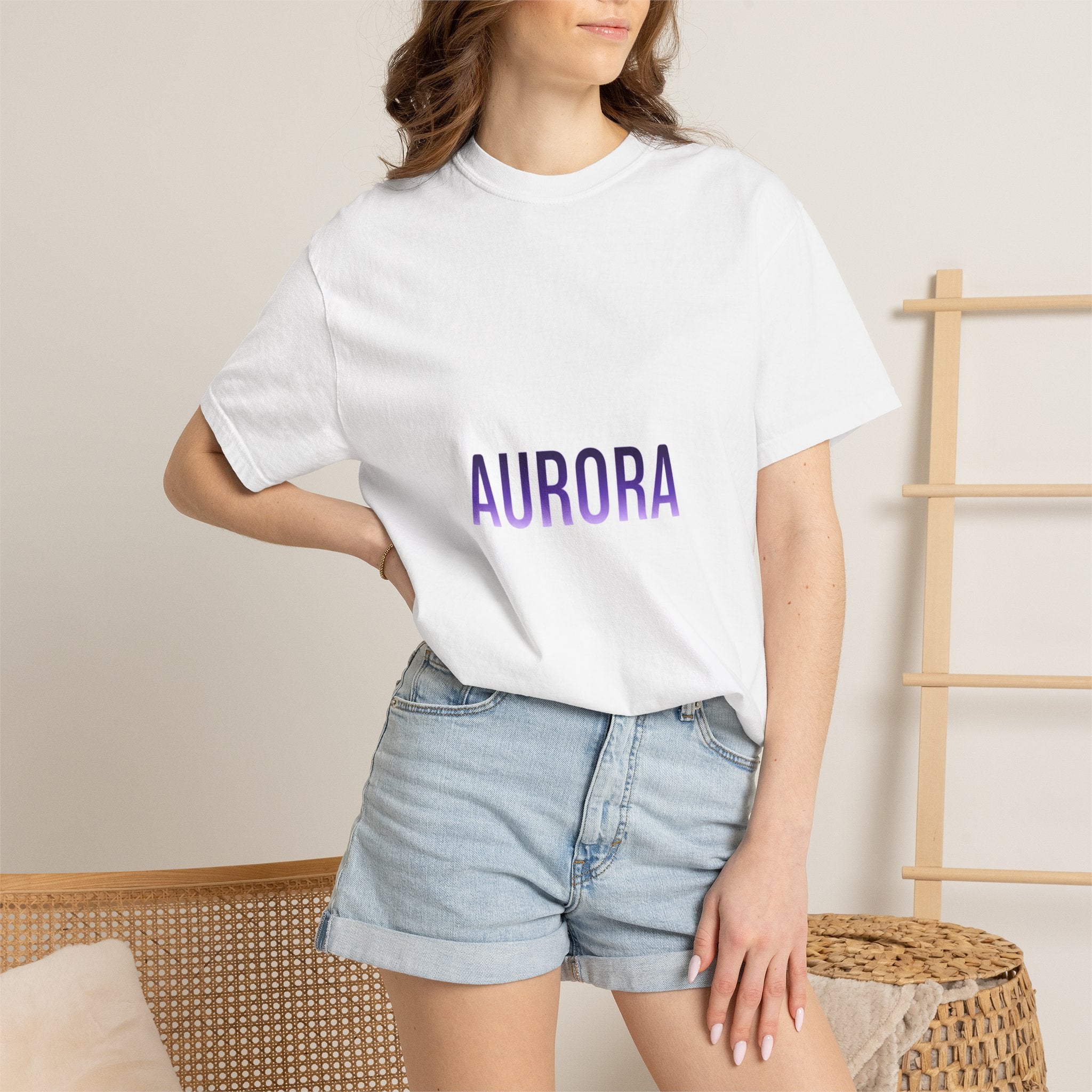 Aurora Minimalist Graphic T-Shirt — Purple Gradient Text