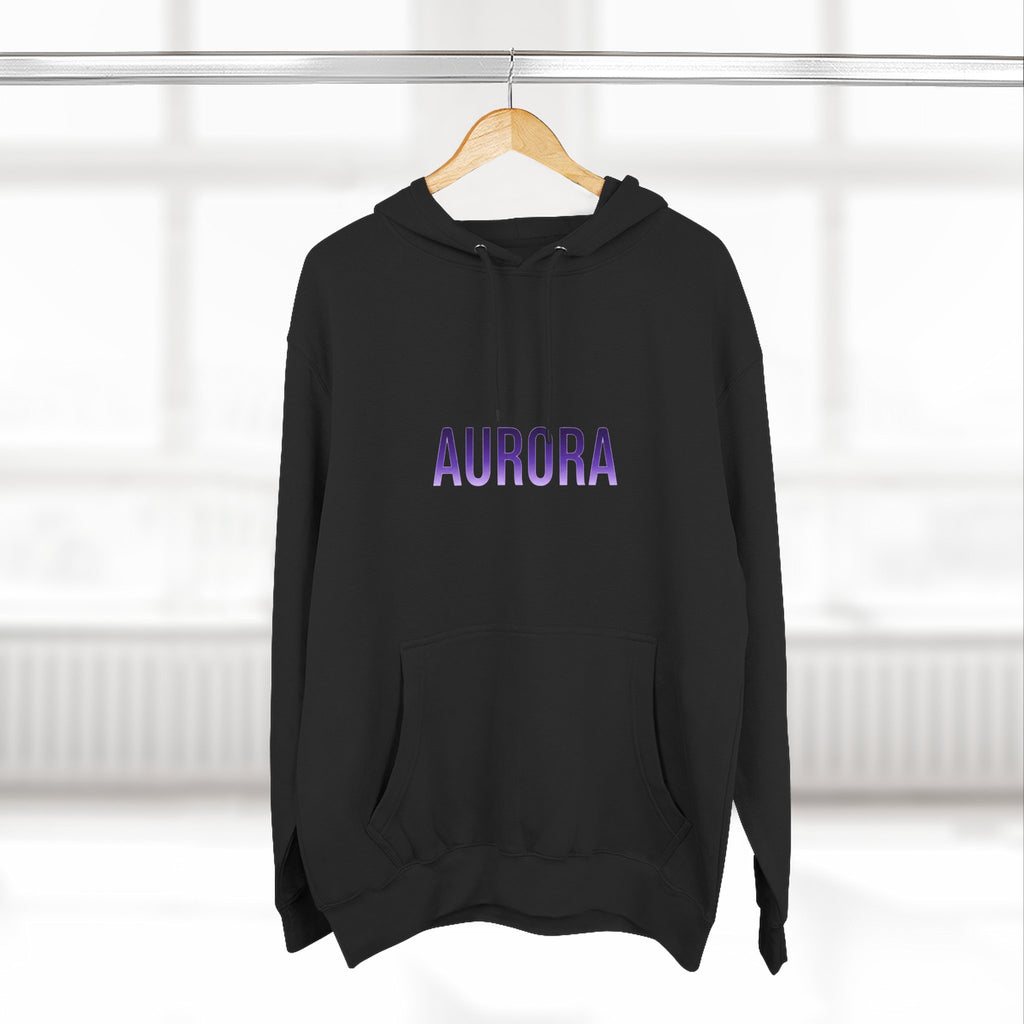Aurora Wave Hoodie — Minimal Purple Aurora Text & Back Art