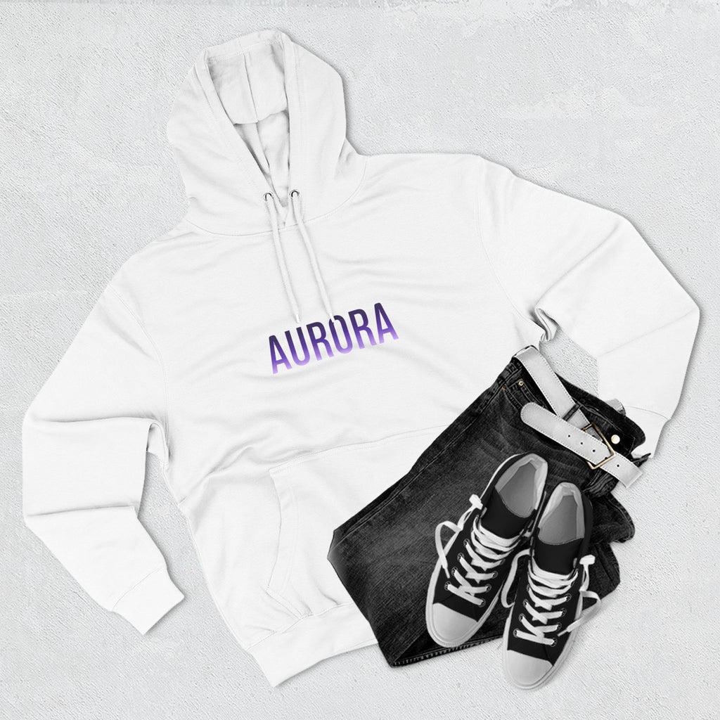 Aurora Wave Hoodie — Minimal Purple Aurora Text & Back Art