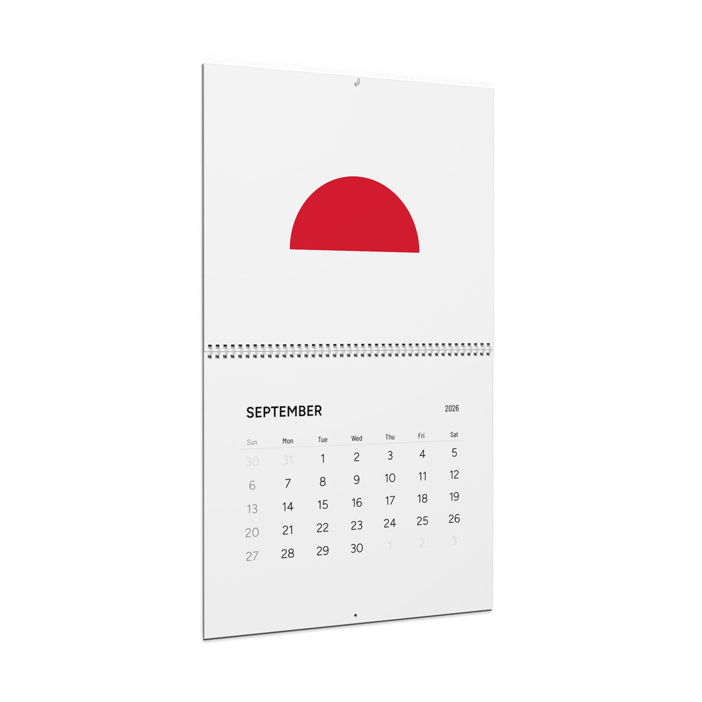 Minimalist 2026 Wall Calendar — Red Geometric Star & Sun Monthly Planner